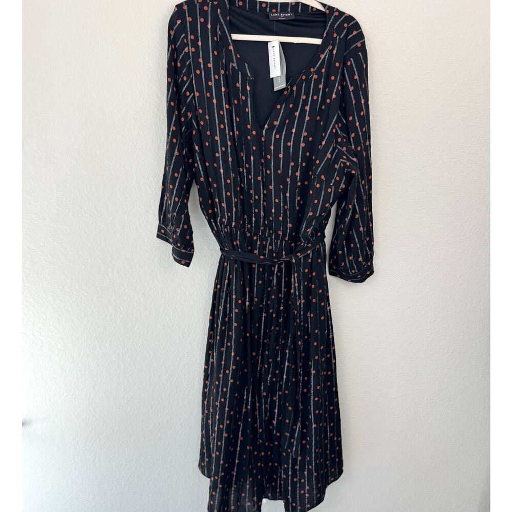 Lane Bryant Womens Shirttail Hem Dress Midi Size 22 Metallic Fall Dot Black